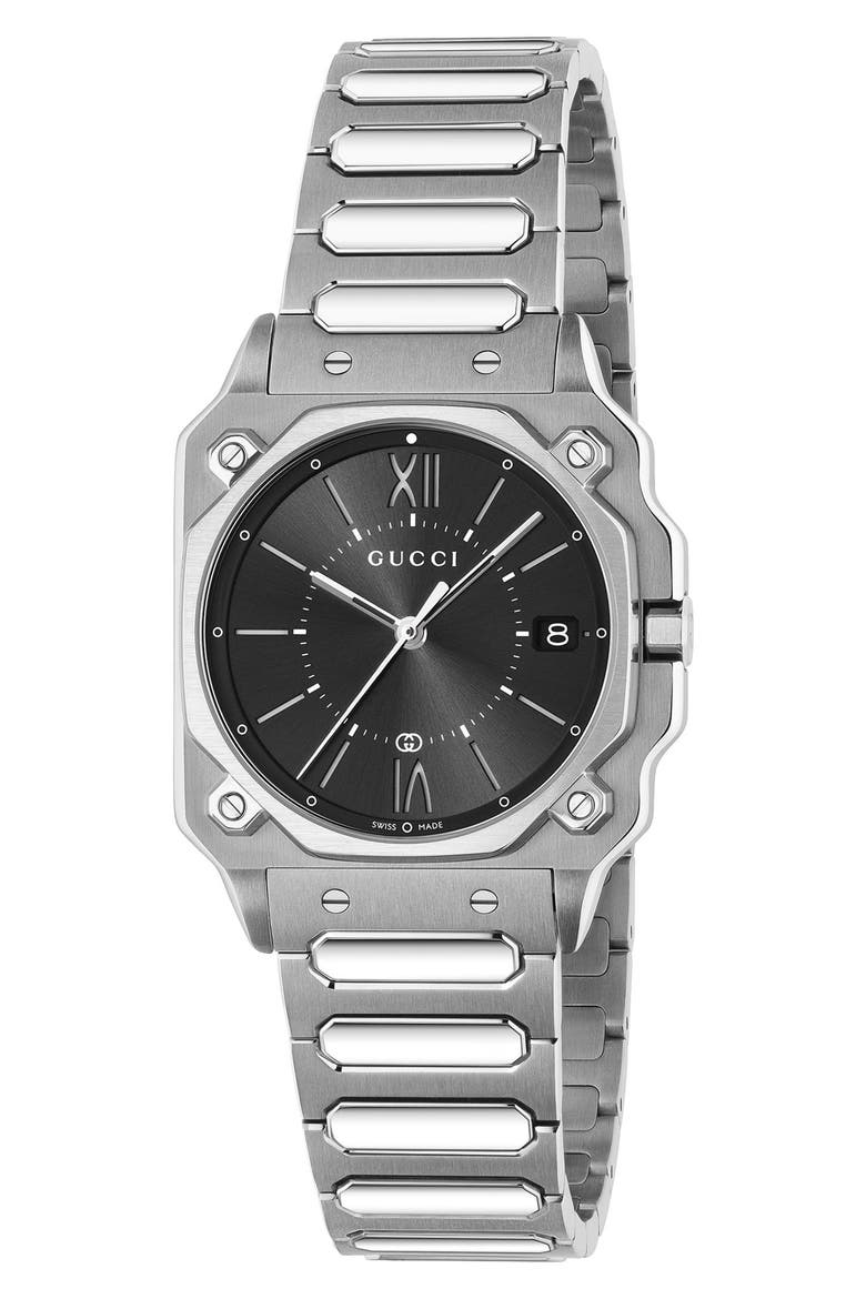 G-Flat Bracelet Watch, 30mm, Main, color, BLACK/SILVER