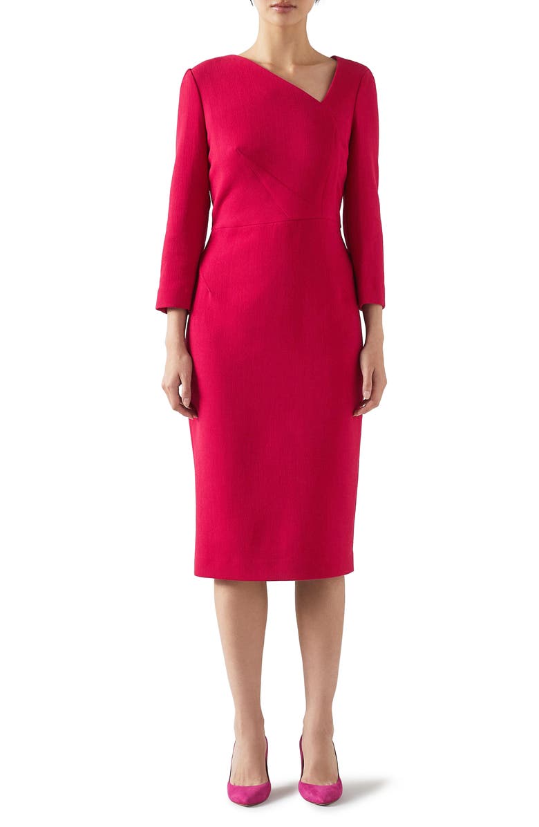 LK Bennett Alexis Dart Detail Bracelet Sleeve Wool Crepe Sheath Dress, Main, color, 