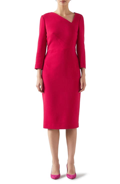 Alexis Dart Detail Bracelet Sleeve Wool Crepe Sheath Dress