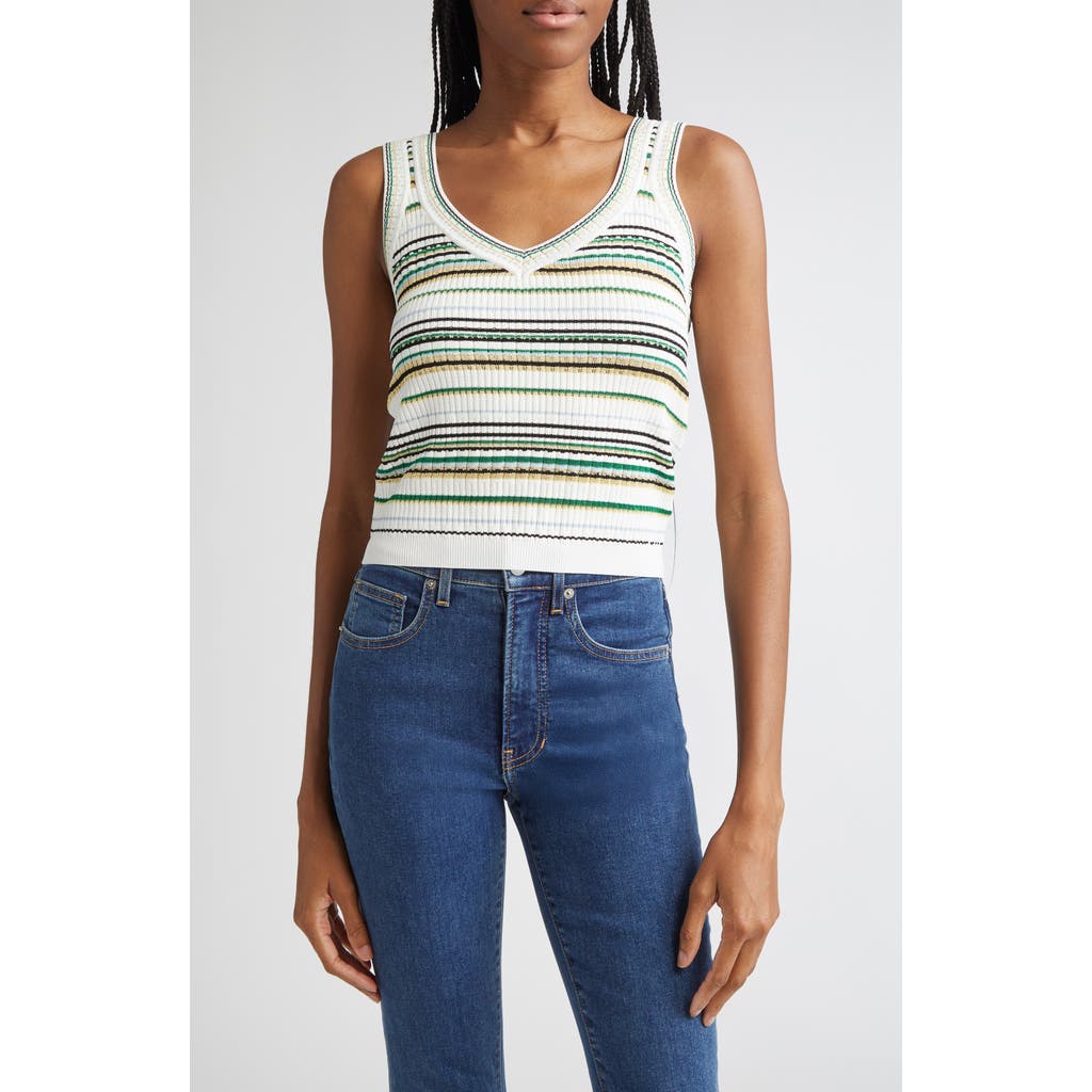 Veronica Beard Carlin Striped Ribbed-knit Tank In Green