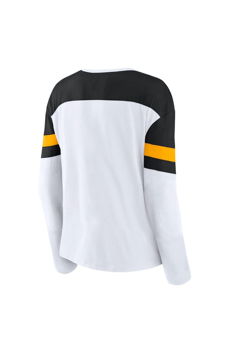 FANATICS Women's Fanatics White/Black Boston Bruins Frozen Long Sleeve Notch Neck T-Shirt, Alternate, color, White