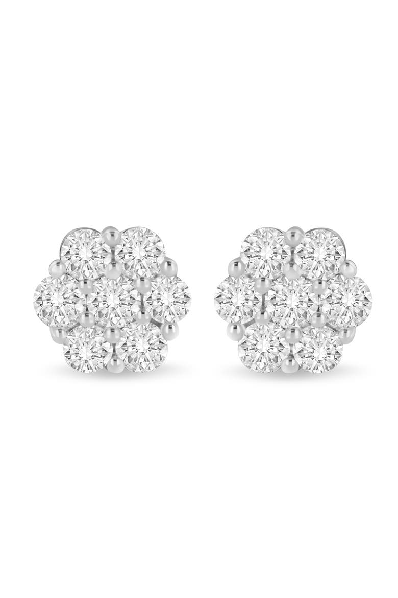 14K White Gold 3 cttw Diamond Floral Cluster Stud Earring, Main, color, White