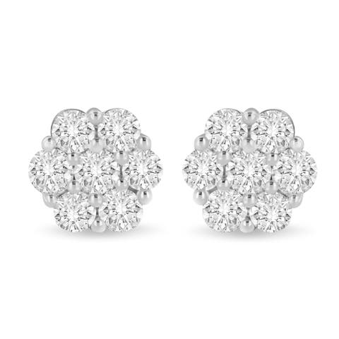 14K White Gold 3 cttw Diamond Floral Cluster Stud Earring