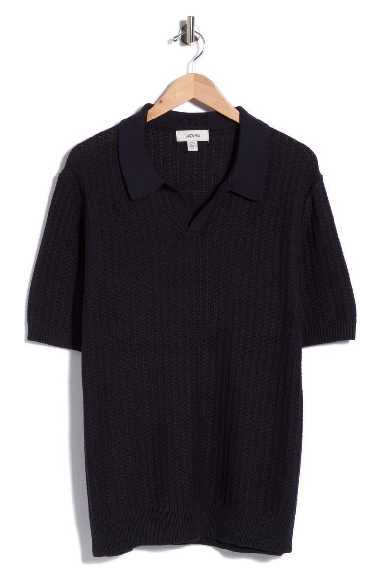 Johnny Collar Textured Cotton & Cashmere Blend Knit Polo, Alternate, color, NAVY