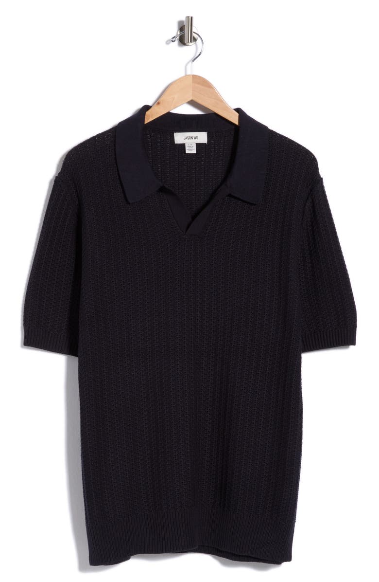 JASON WU Johnny Collar Textured Cotton & Cashmere Blend Knit Polo, Main, color, Navy