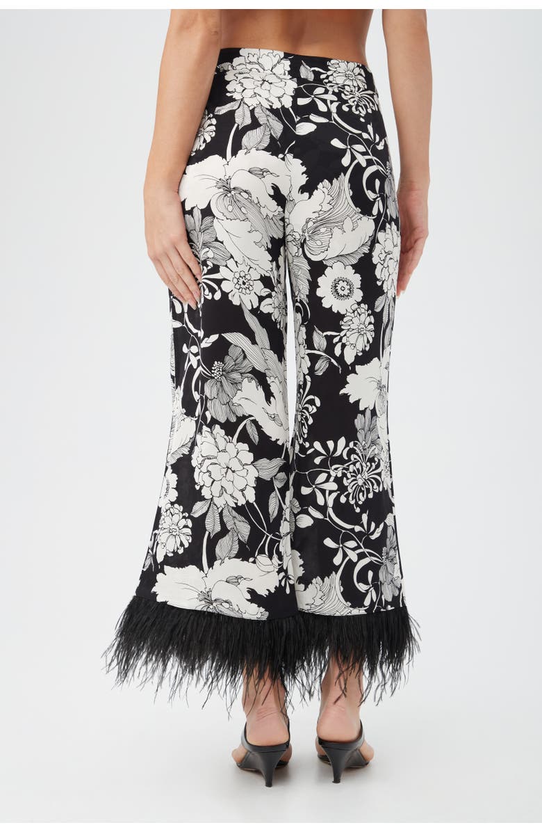 Trina Turk Short Weekend Feather Trim Pant, Alternate, color, Black/White