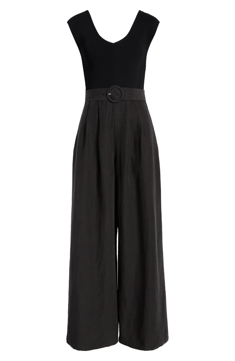 Ted Baker London Tabbia Mixed Media Wide Leg Jumpsuit, Alternate, color, 