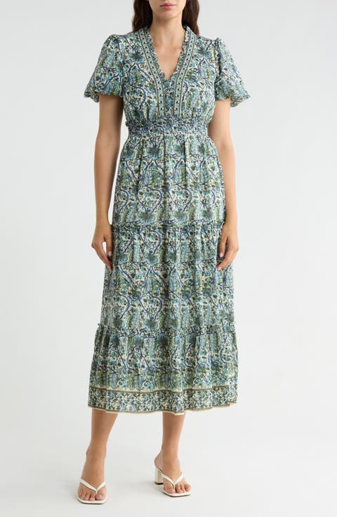 V-Neck Short Sleeve Tiered Maxi Dress