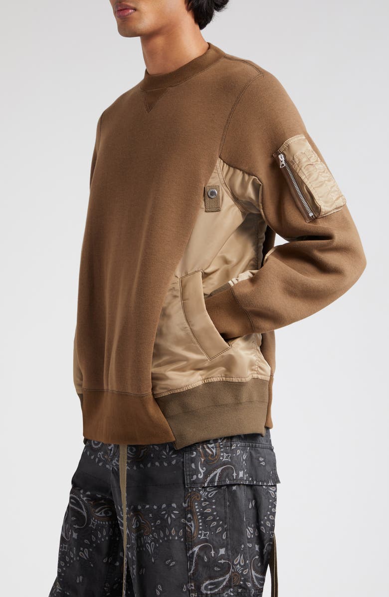 Sacai Sponge Mixed Media Crewneck Sweatshirt, Alternate, color, D/ Beigexd/ Beige