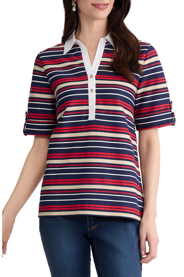 Stripe Roll Tab Cuff Polo, Main, color, PACIFIC NAVY MULTI