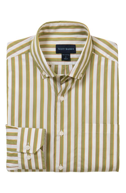 Scott Barber Bold Stripe Cotton Sateen Button-down Shirt In Green