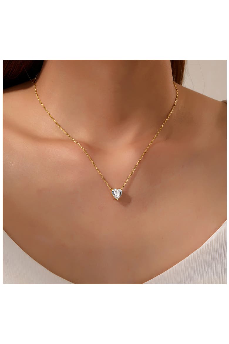 Simulated Diamond Solitaire Heart Pendant Necklace, Alternate, color, WHITE/ GOLD