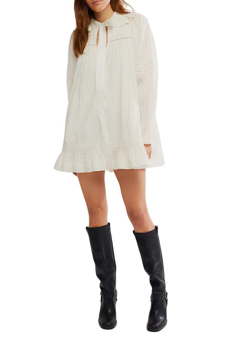 5 O'Clock Tea Time Long Sleeve Cotton Babydoll Minidress, Main, color, TEA