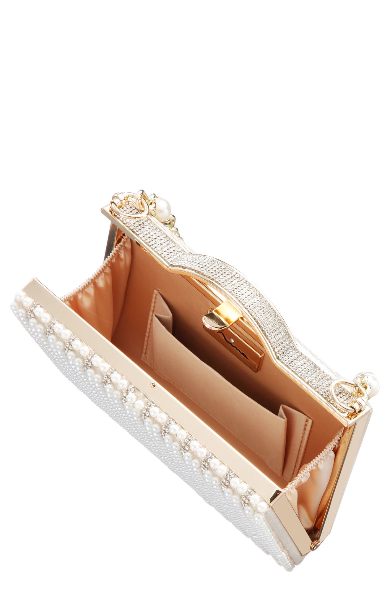 Nina Issa White Imitation Pearl & Crystal Clutch, Alternate, color, White-Gold