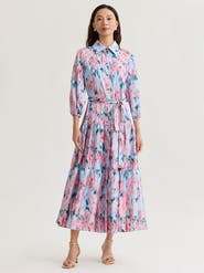Misook Printed Floral Crepe de Chine Tiered Maxi Dress