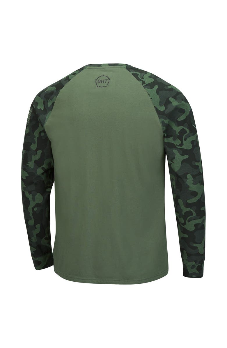 COLOSSEUM Men's Colosseum Olive/Camo Nebraska Huskers OHT Military Appreciation Slim-Fit Raglan Long Sleeve T-Shirt, Alternate, color, 