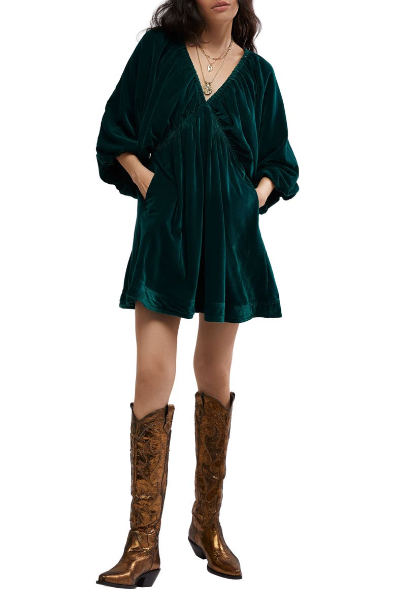 Free People Portia Velvet Babydoll Minidress, Main, color, Uncut Emerald