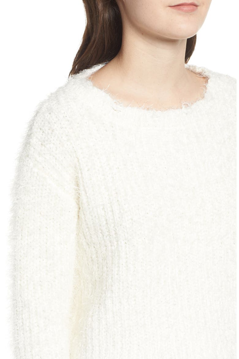 Eyelash Chenille Distressed Sweater, Alternate, color, IVORY