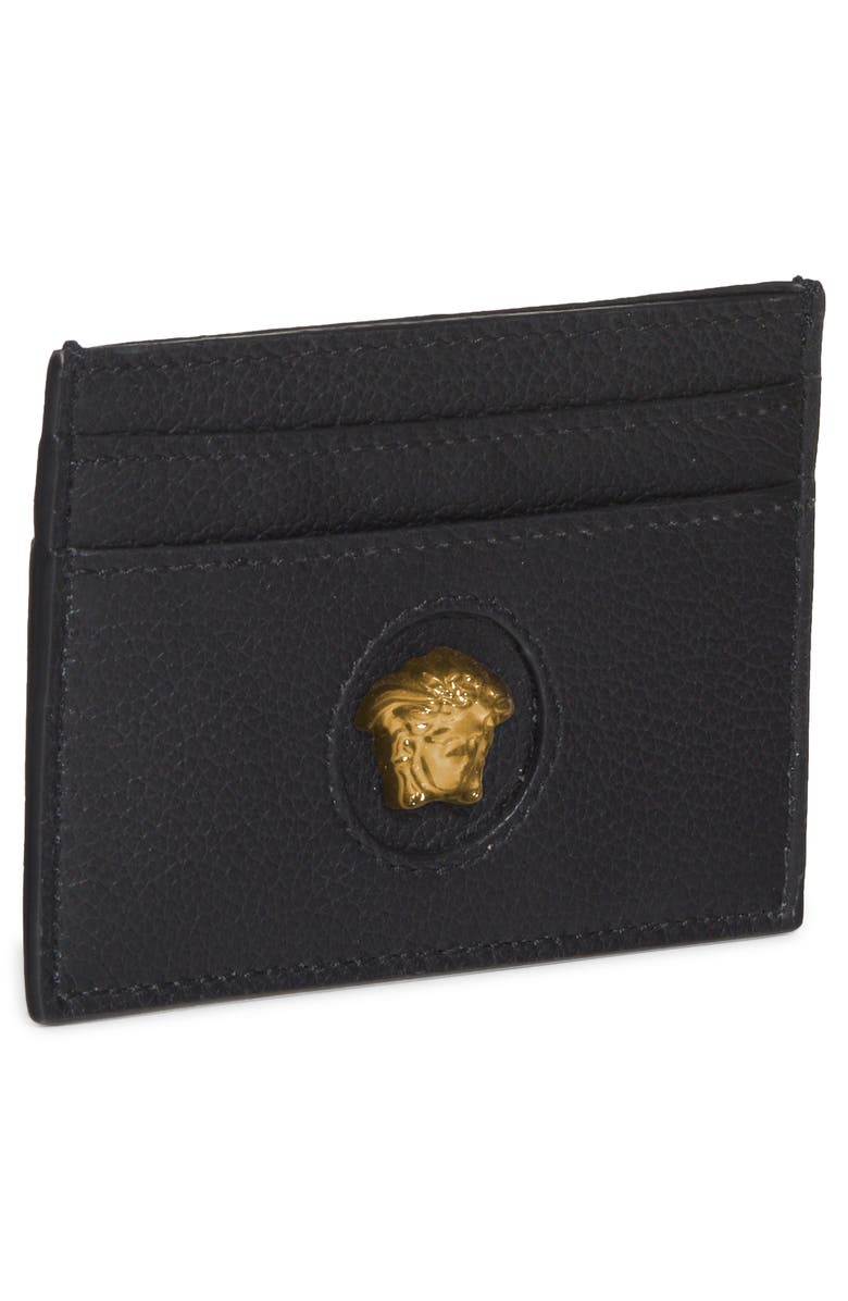 Versace Medusa Leather Card Case, Alternate, color, Black-Versace Gold