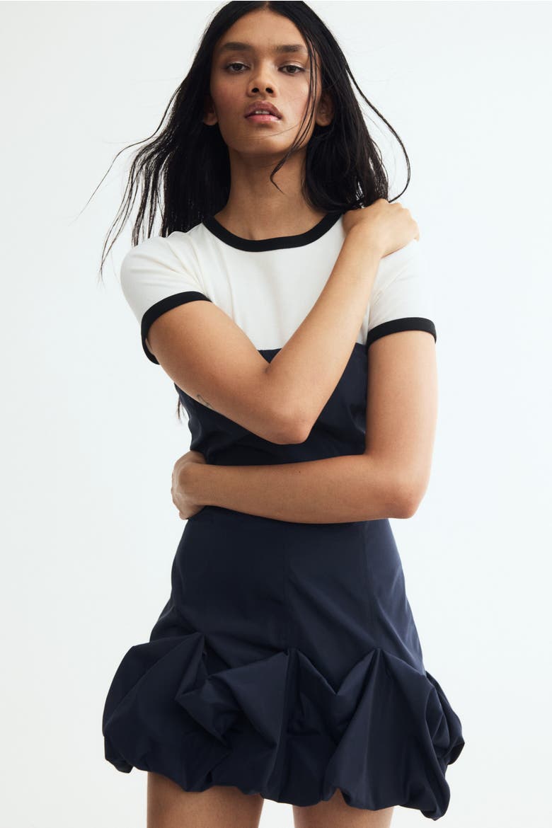 Bubble-Hem Bandeau Dress, Alternate, color, Navy blue
