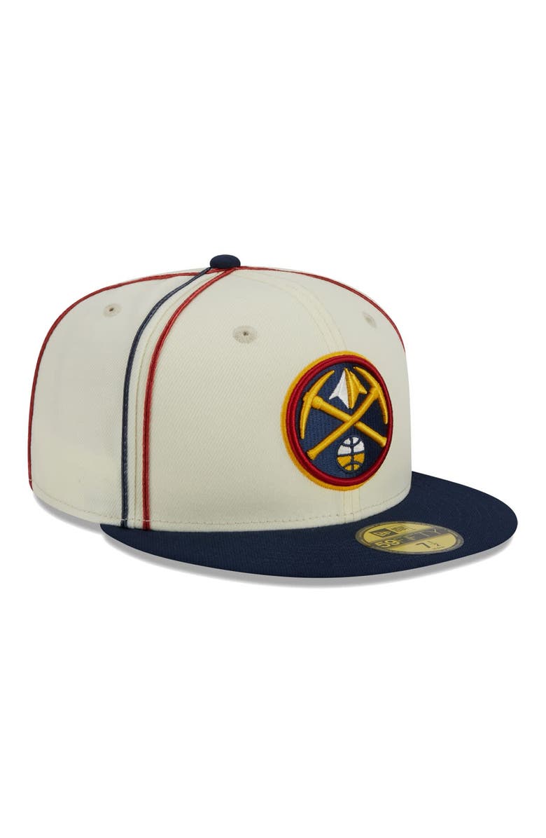 New Era Men's New Era Cream/Navy Denver Nuggets Piping 2-Tone 59FIFTY Fitted Hat, Alternate, color, 