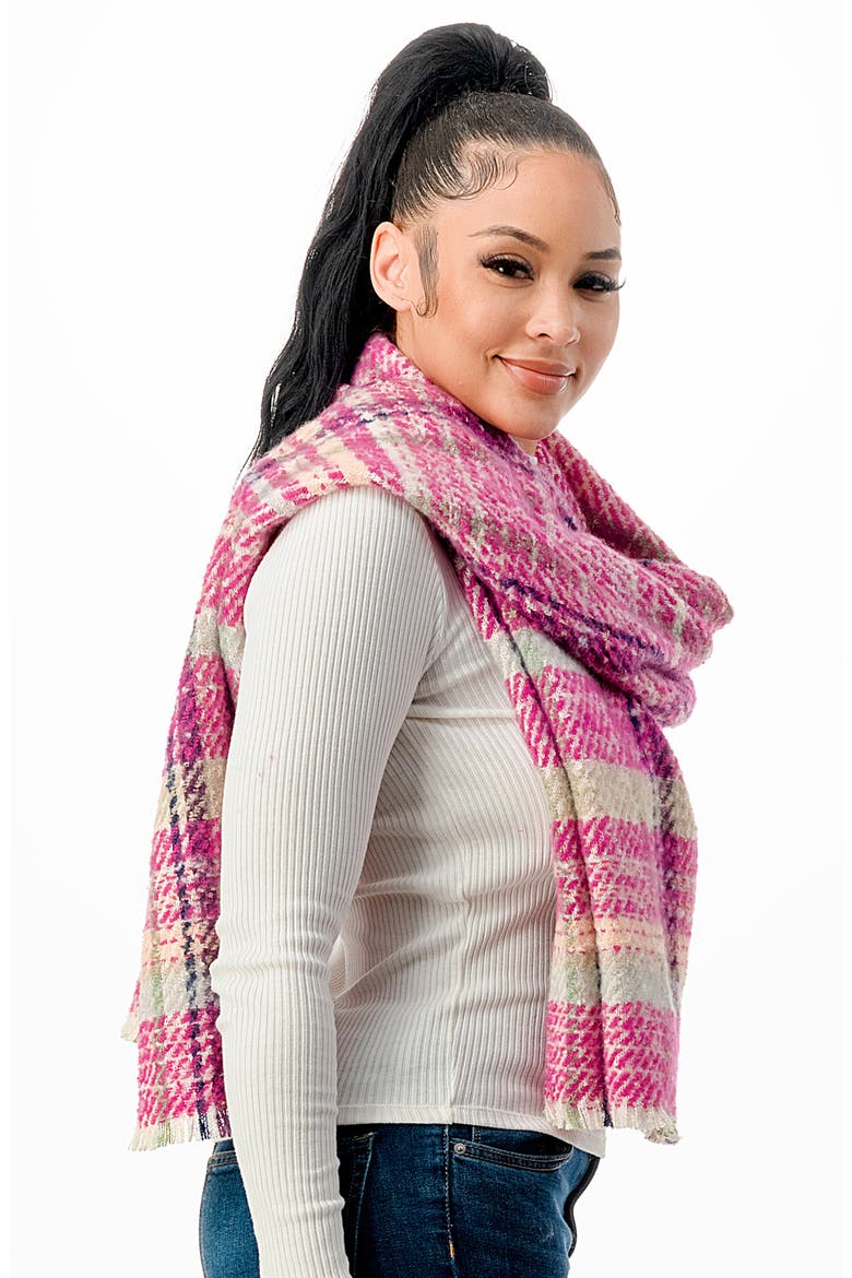 Plaid Scarf, Alternate, color, BRIGHT PINK