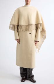 Róhe Fringe Wool & Alpaca Double Face Coat with Cape