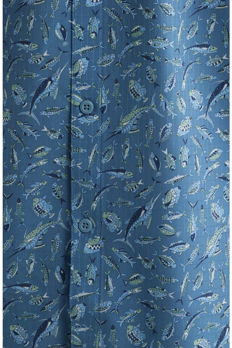 Bahama Coast Night Schooled Fish Print IslandZone® Short Sleeve Button-Up Shirt, Alternate, color, KING FISH