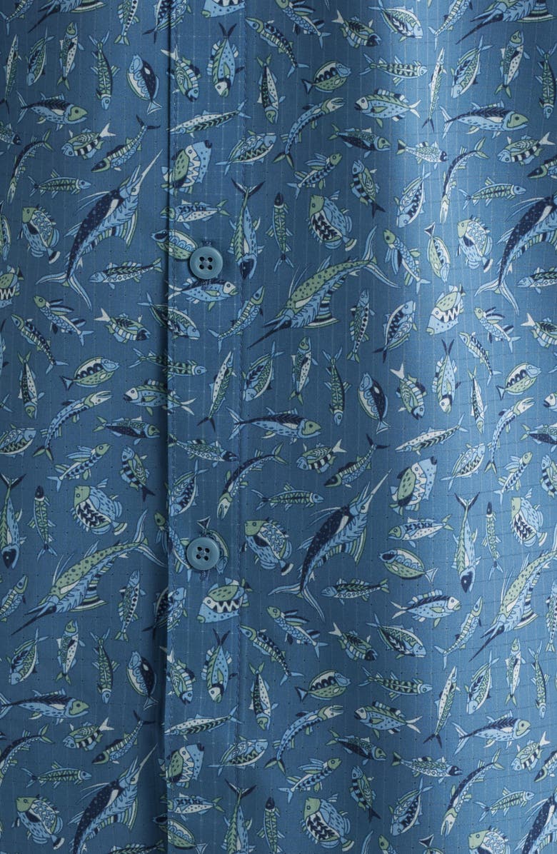 Tommy Bahama Bahama Coast Night Schooled Fish Print IslandZone<sup>®</sup> Short Sleeve Button-Up Shirt, Alternate, color, King Fish
