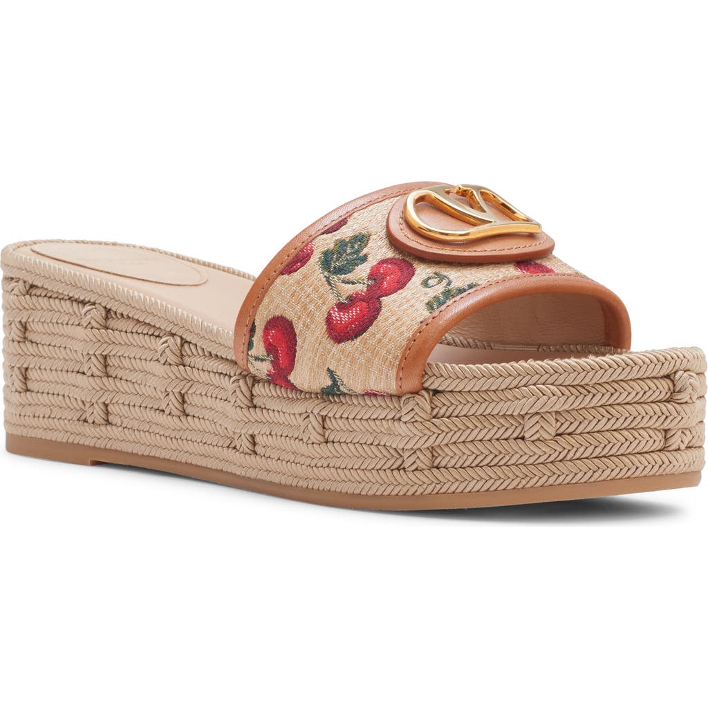Valentino Vlogo Signature 60 Cherryfic Leather-trim Wedge Sandal In Naturale/rosso