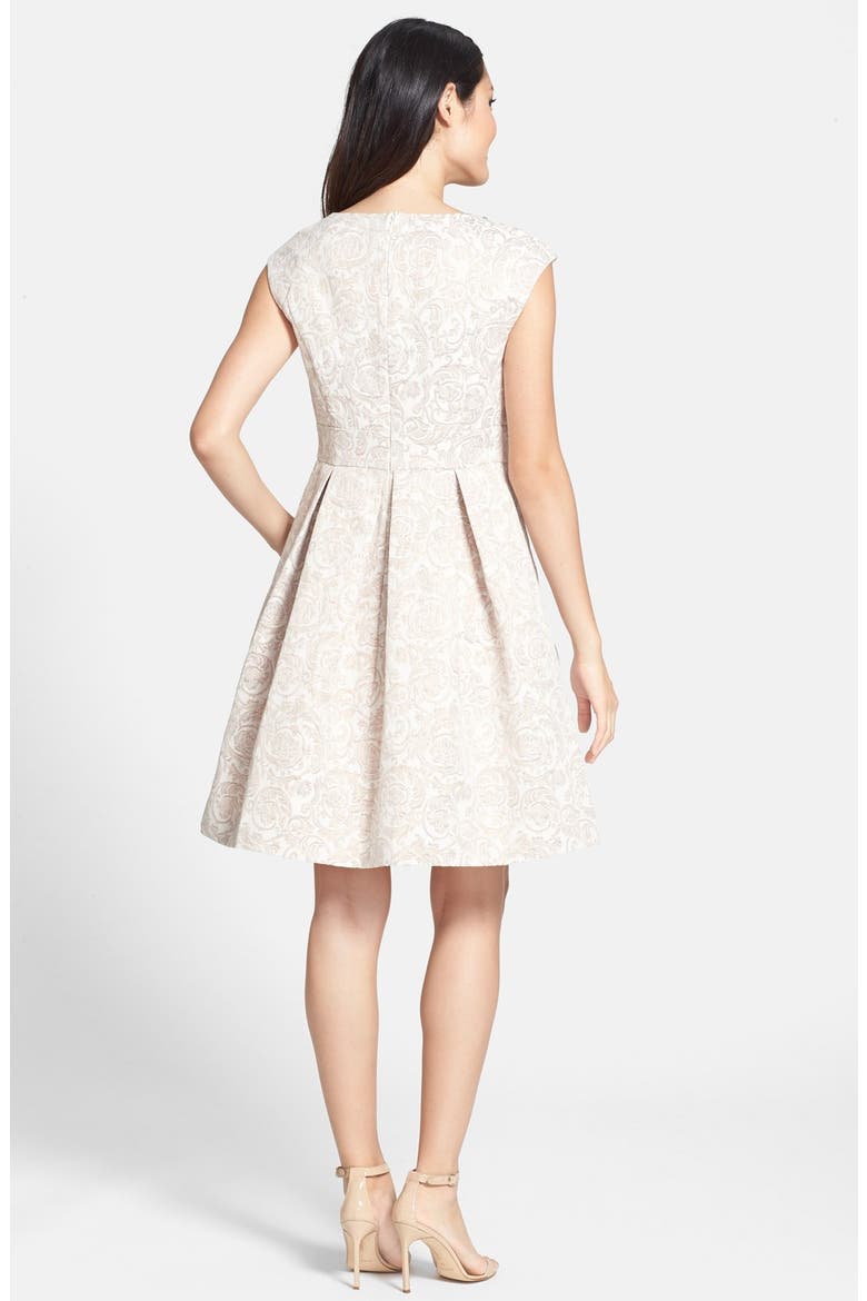 Embellished Jacquard Fit & Flare Dress, Alternate, color, CHAMPAGNE