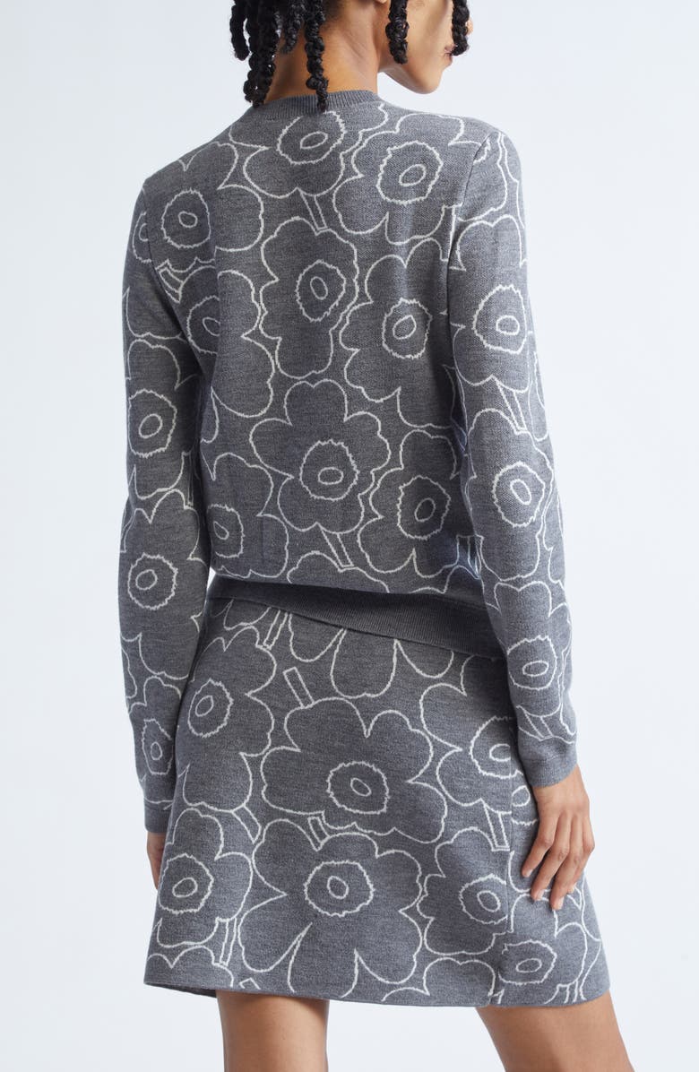 Marimekko Villi Piirto Unikko Jacquard Merino Wool & Organic Cotton Blend Cardigan, Alternate, color, Dark Grey Off White