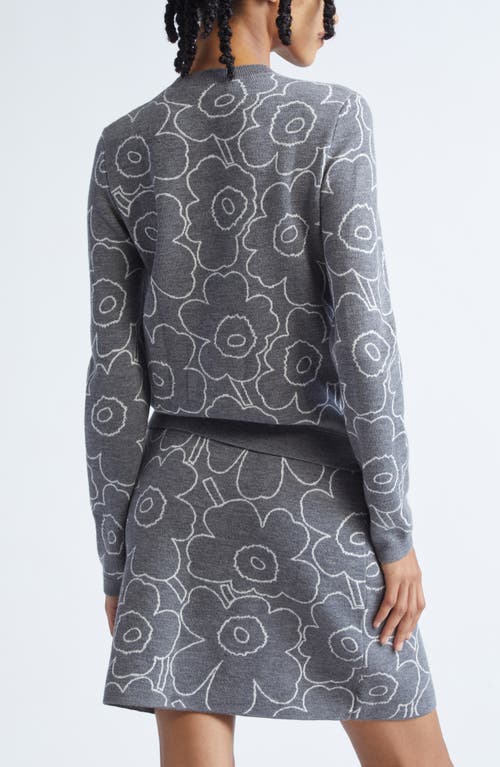 Marimekko Villi Piirto Unikko Jacquard Merino Wool & Organic Cotton Blend Cardigan In Gray