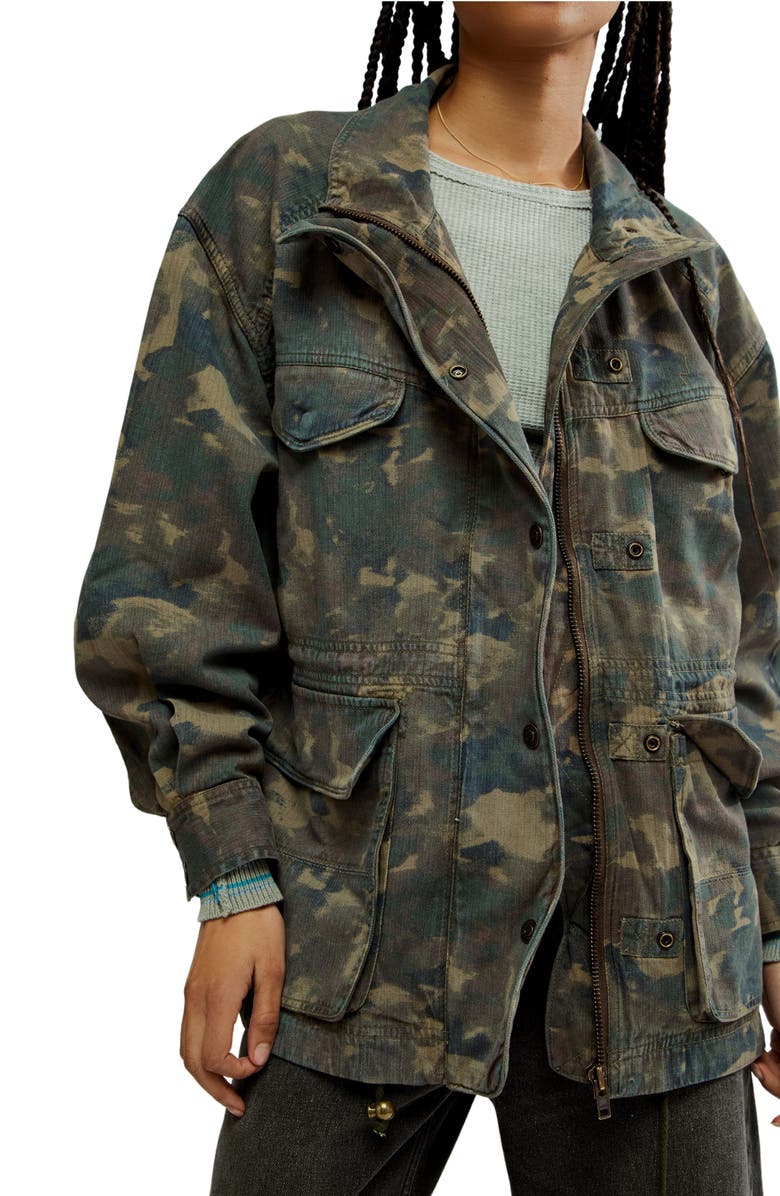 Free People Arya Camo Cotton Twill Utility Jacket, Alternate, color,