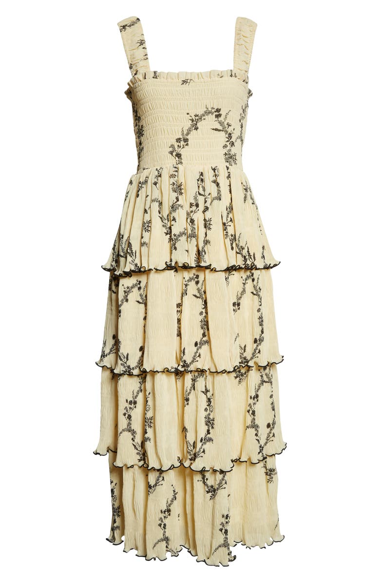 Ganni Smocked Tiered Georgette Dress, Alternate, color,