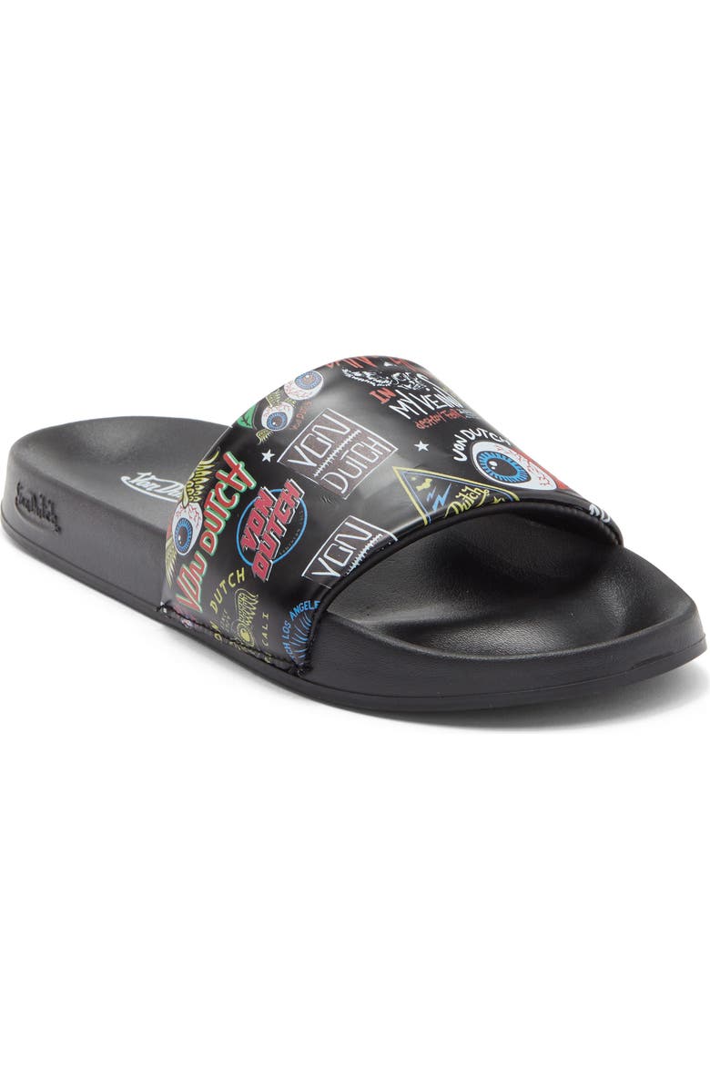 Von Dutch Logo Print Slide Sandal, Main, color, Black