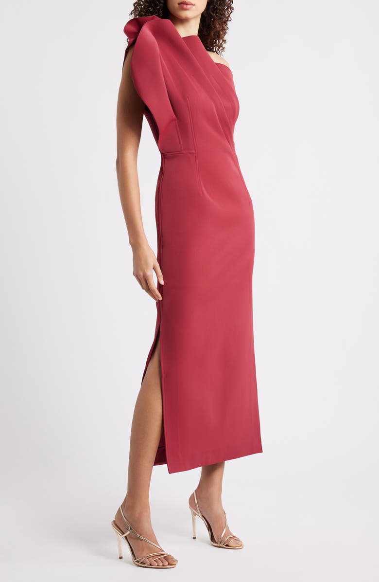 Acler Hawkley One-Shoulder Midi Dress, Alternate, color, Bordeaux
