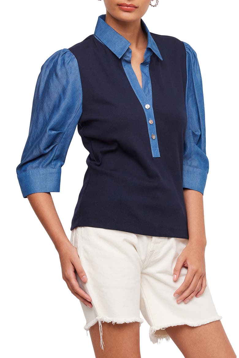 Camden Mixed Media Henley Top, Alternate, color, NAVY