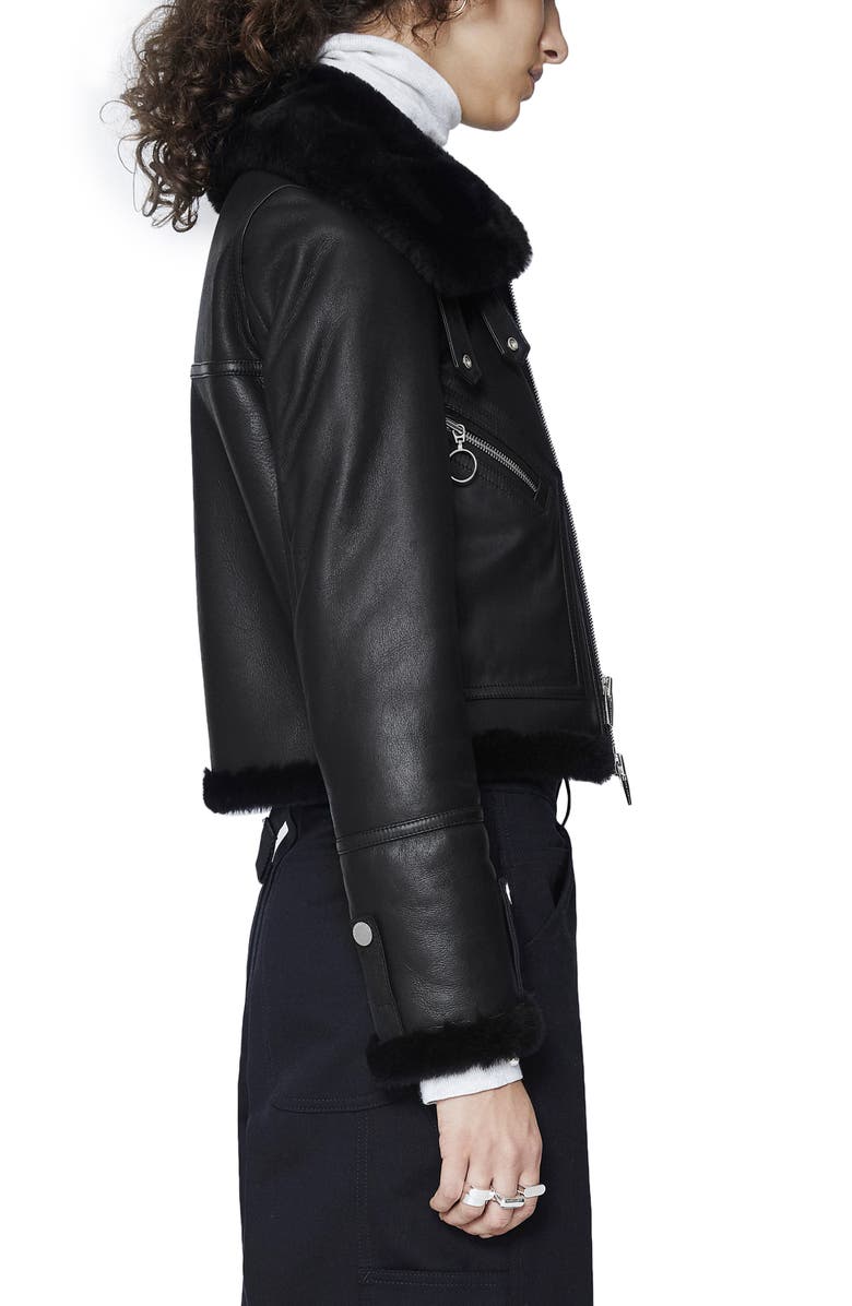 THE ARRIVALS Moya Mini Leather & Genuine Shearling Jacket, Alternate, color, 