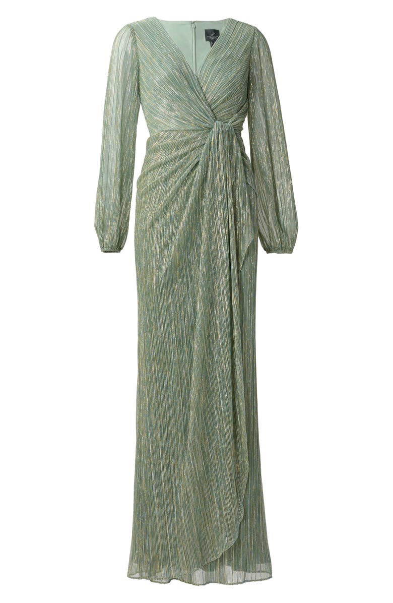Adrianna Papell Metallic Long Sleeve Mesh Evening Gown, Alternate, color, Green Slate