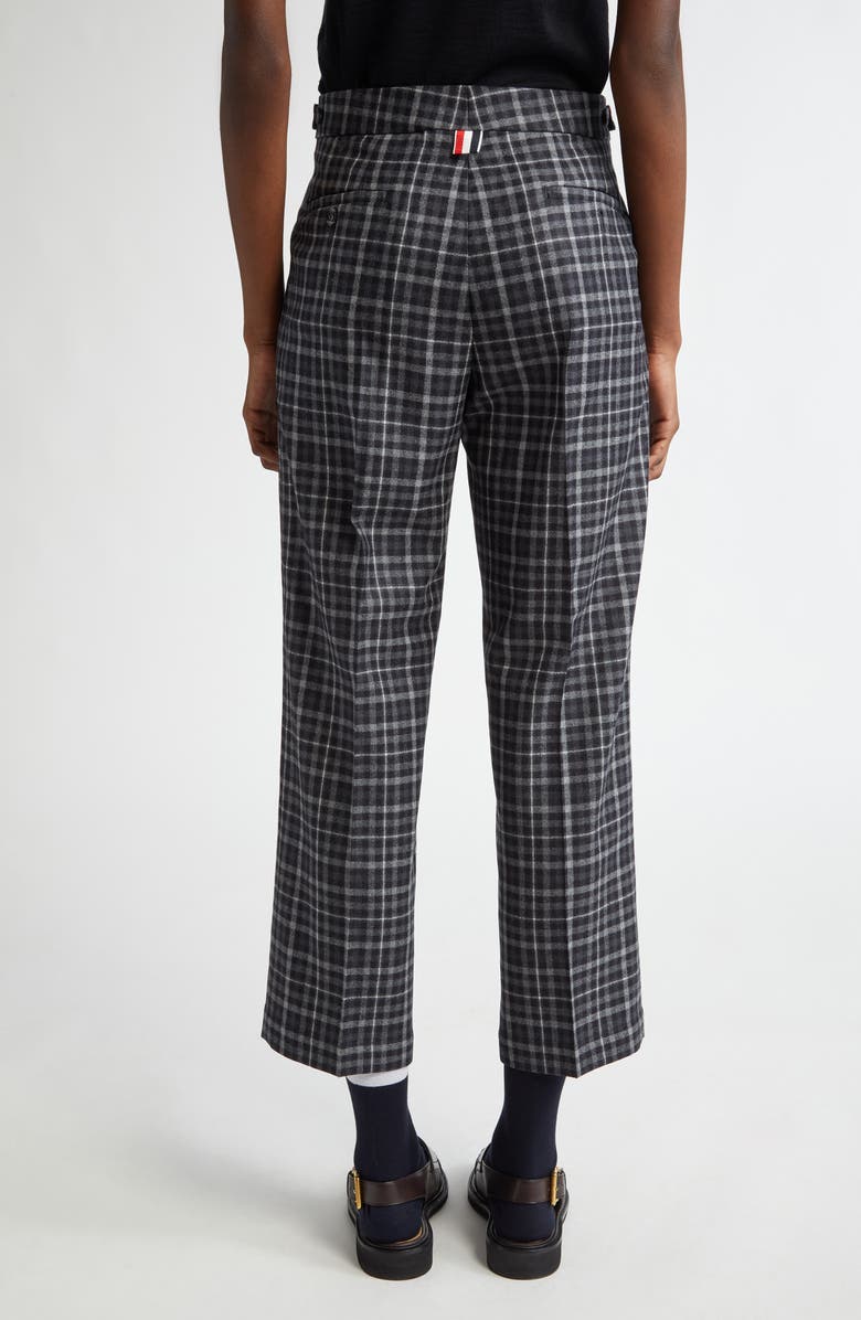 Thom Browne Gingham Side Tab Wool Trousers, Alternate, color, Charcoal