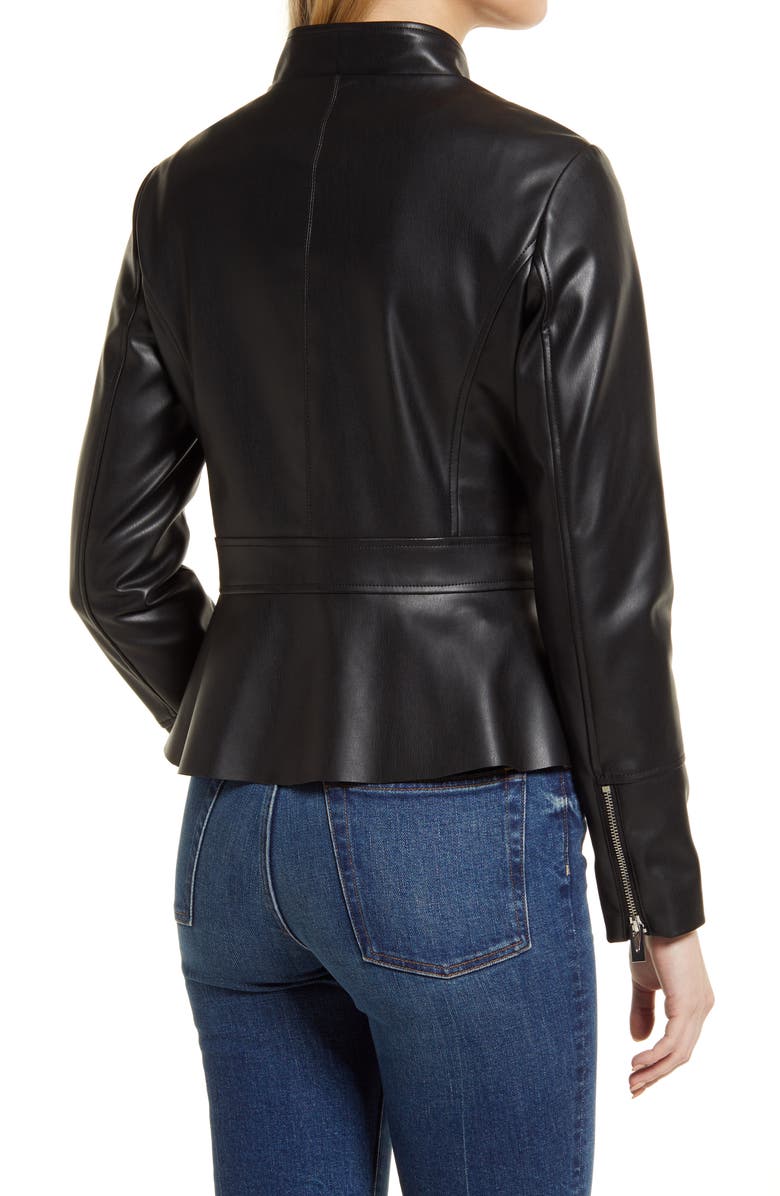 Via Spiga Faux Leather Peplum Jacket, Alternate, color, 