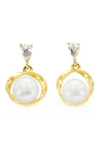 Panacea Crystal & Freshwater Pearl Circle Drop Earrings In White