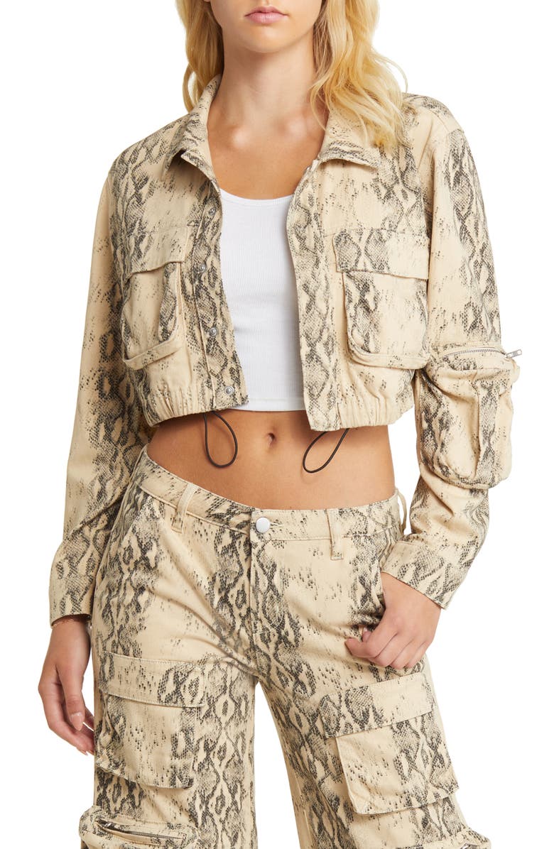 PTCL Snakeskin Print Crop Cotton Jacket, Main, color,