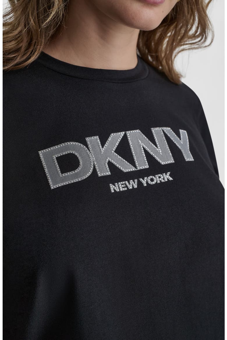 Rhinestone Border Logo Stretch Cotton Graphic T-Shirt, Alternate, color, BLACK