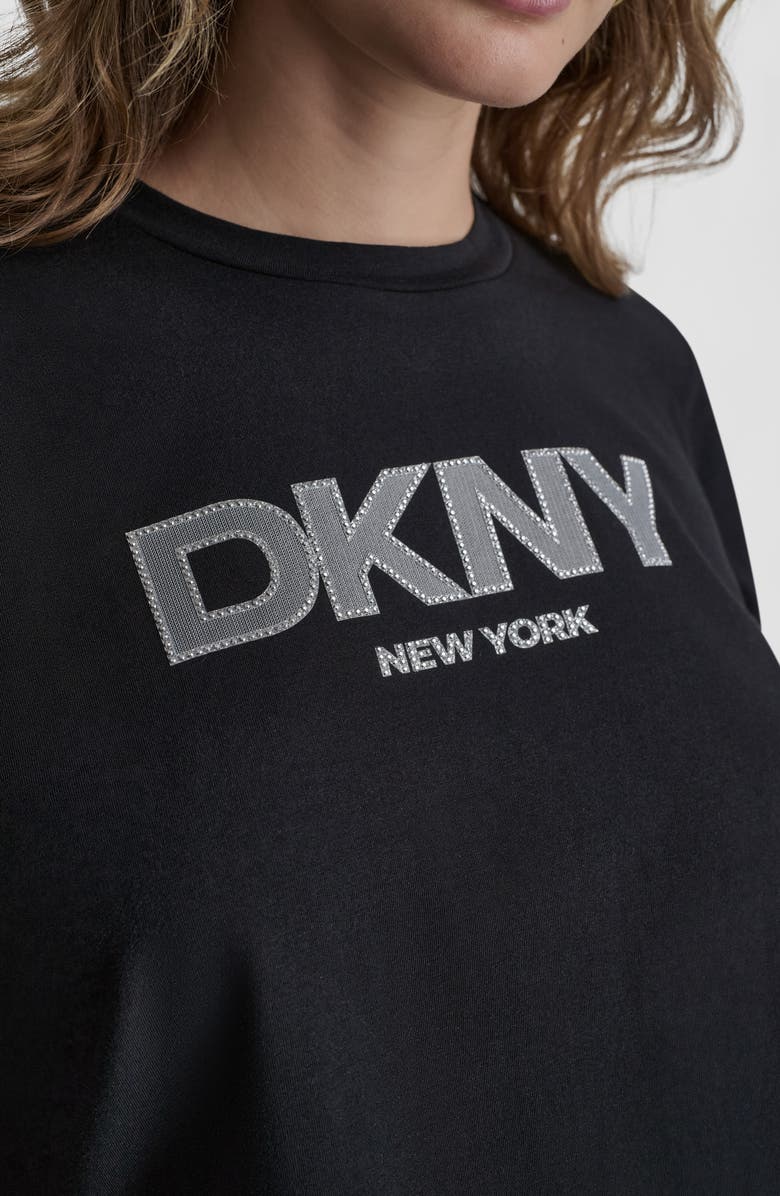 DKNY Rhinestone Border Logo Stretch Cotton Graphic T-Shirt, Alternate, color, 