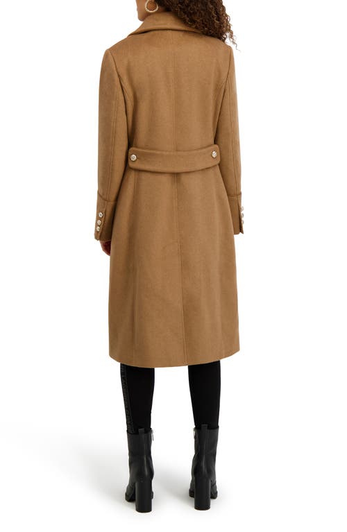 Karl Lagerfeld Paris Double Breasted Wool Blend Coat In Brown