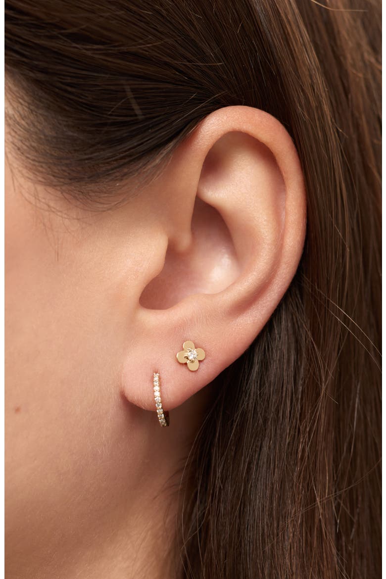 Solid Yellow Gold - Mini Flower Studs, Alternate, color, Diamond