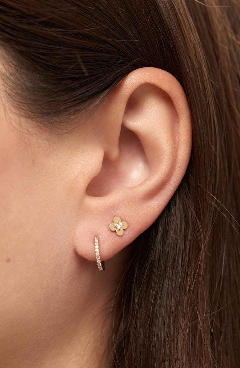 Ana Luisa Solid Yellow Gold - Mini Flower Studs, Alternate, color, Diamond