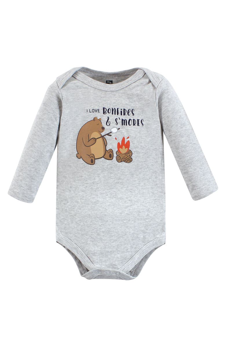 Hudson Baby Everyday Long-Sleeve Cotton Babysuits Bundle of 5, Alternate, color, Camping Animals